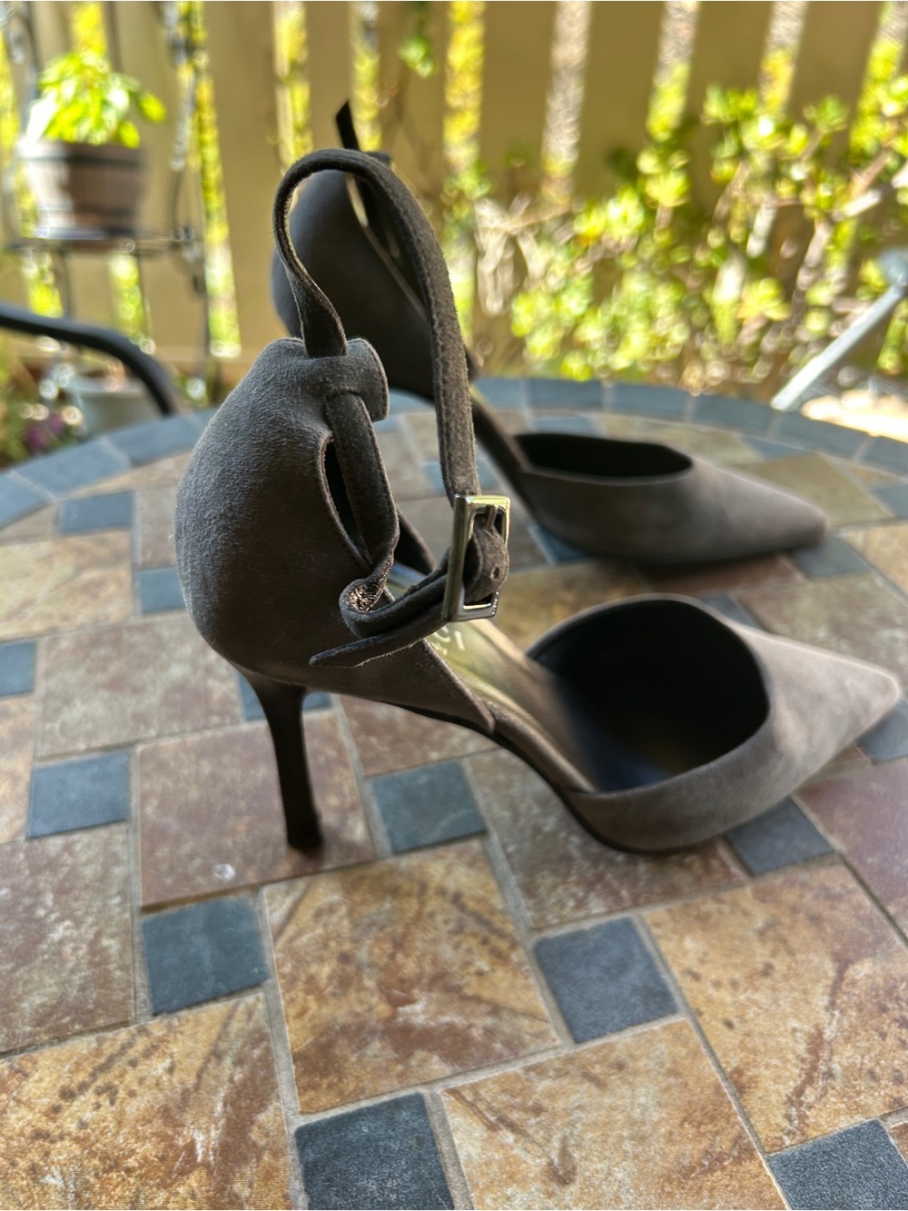Gucci Gray Suede D'Orsay Pointed-Toe Ankle-Strap Heels